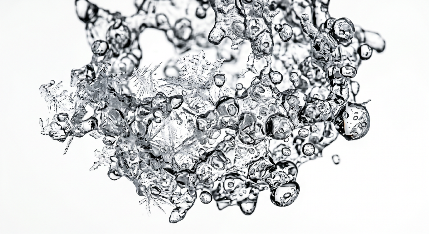 Clear water bubbles on a white background